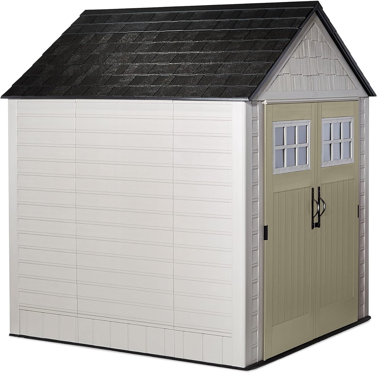 Resin Outdoor Storage Shed with Floor (7 X 7 Ft), Weather Resistant, Beige/Brown, Organization for Home/Backyard/Garden Tools/Lawn Mower/Bike Storage/Pool Supplies